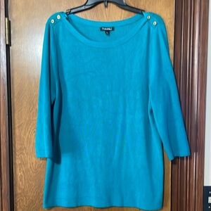 Roz & Ali Blue Boxy Blouse with Crew Neck and Shoulder Details